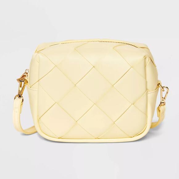 NWT A New Day  Faux-Leather Woven Cube Crossbody Handbag Yellow - Picture 1 of 6
